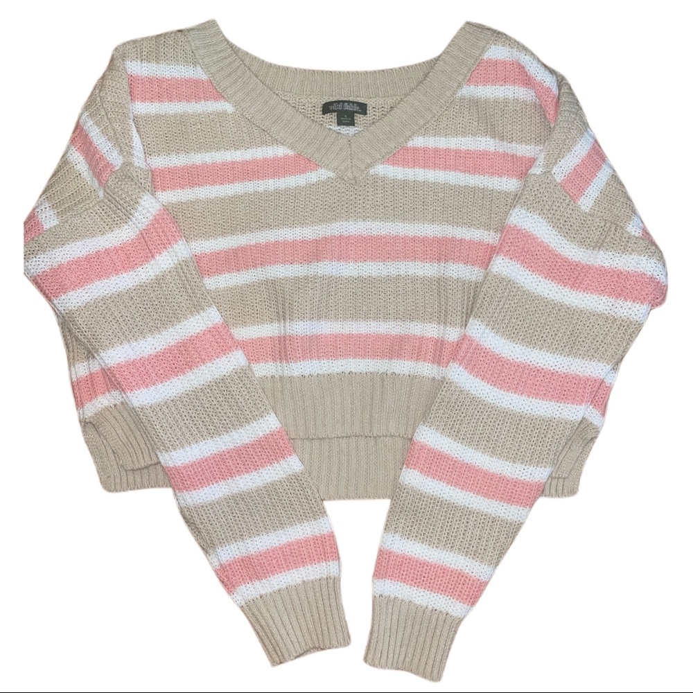 Wild Fable Cropped Tan/Pink/White Sweater Size Small